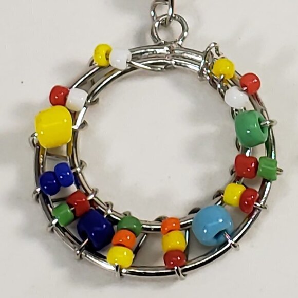 Handmade Colorful Beaded Silver tone Wire Drop Earrings Boho Festival Jewelry - Picture 4 of 8